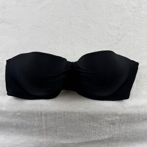 Victorias Secret Black Ruched Bandeau Bikini swim Top 34D no straps